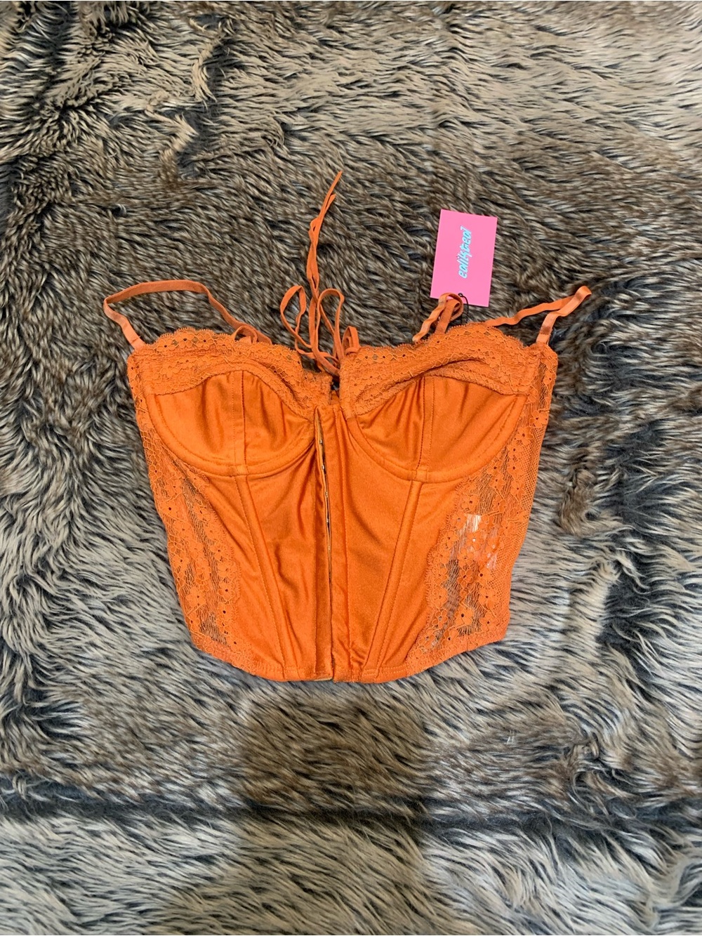 Edikted Orange Payton Lace Up Corset Sexy Underwire Tank Top Small NWT